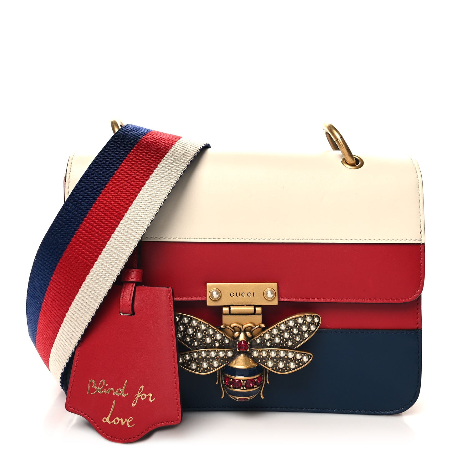 Calfskin Sylvie Web Queen Margaret Shoulder Bag Blue Agata Hibiscus Red Mystic White