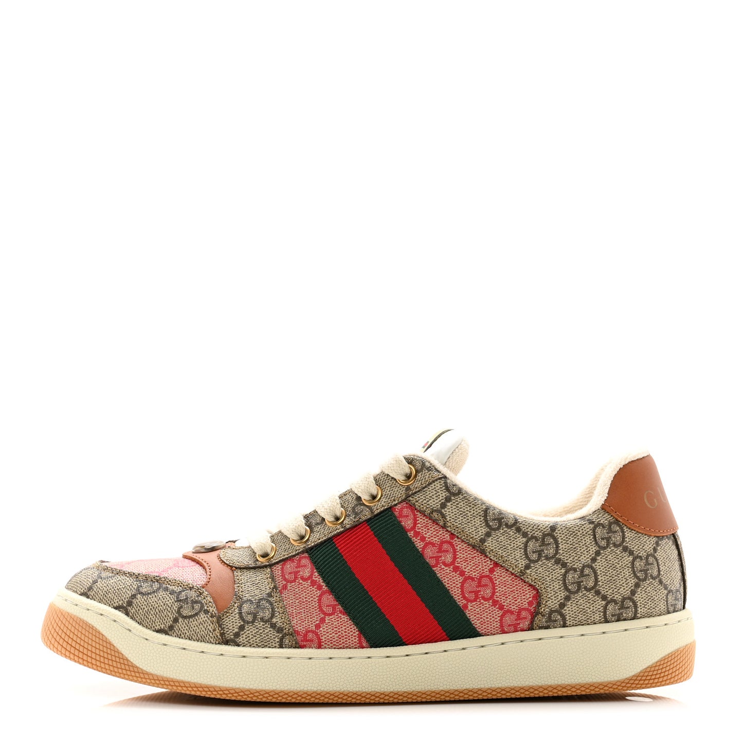 GG Supreme Monogram Harness Calfskin Web Womens Screener Sneakers 39.5 Beige Ebony Rosso Harness Brown