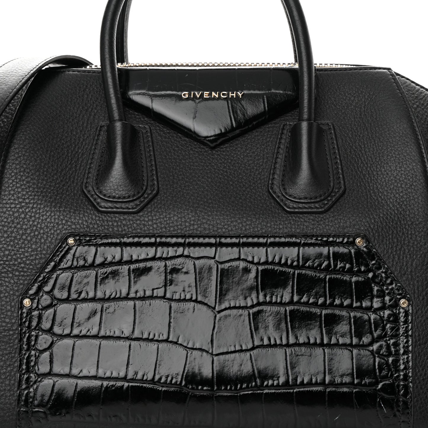 Calfskin Crocodile Embossed Medium Antigona Black