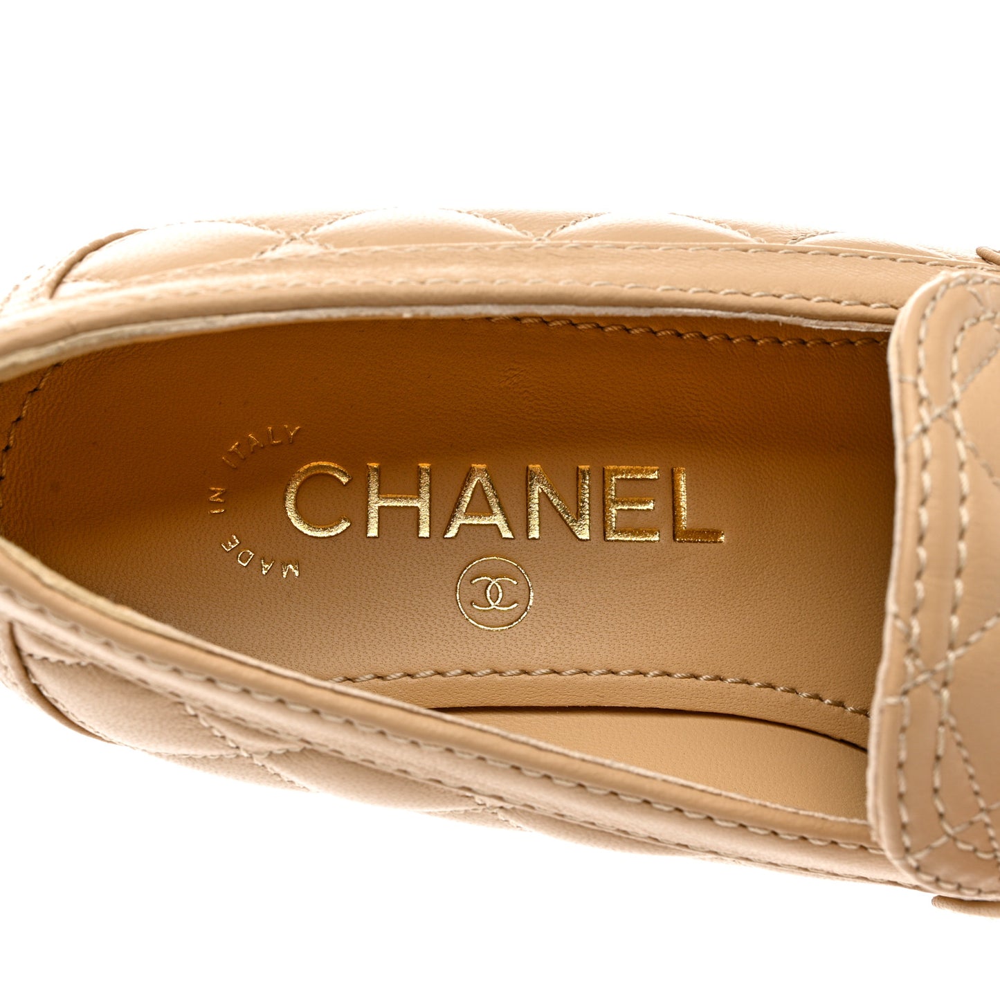 Lambskin Quilted CC Heart Loafers 36.5 Beige