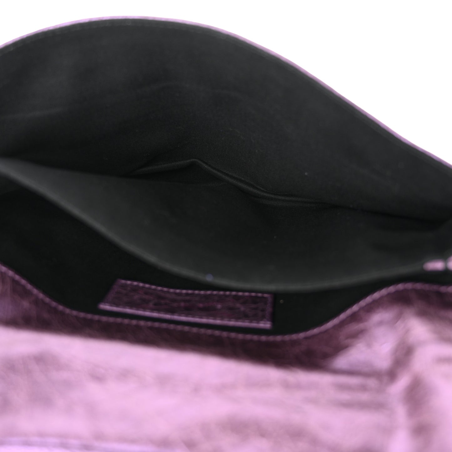 Agneau Classic Hardware Envelope Clutch Metallic Purple