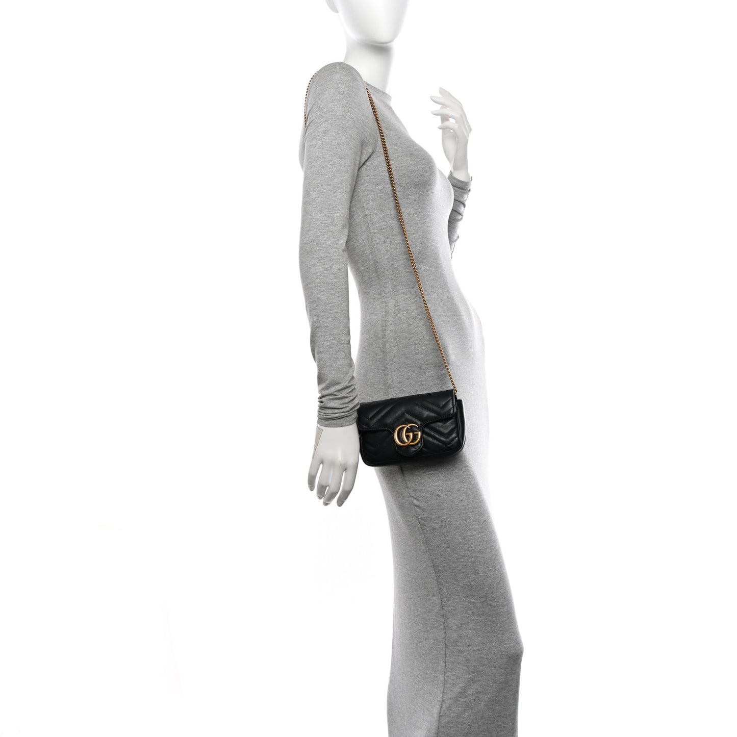 Calfskin Matelasse Super Mini GG Marmont Shoulder Bag Black