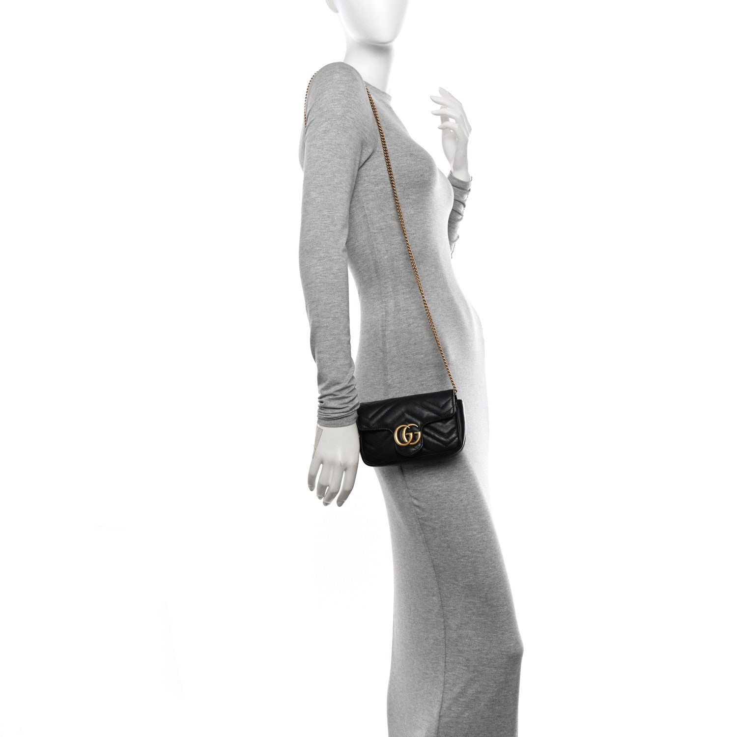 Gucci Calfskin Matelasse Super Mini GG Marmont Shoulder Bag Black 2 of 14