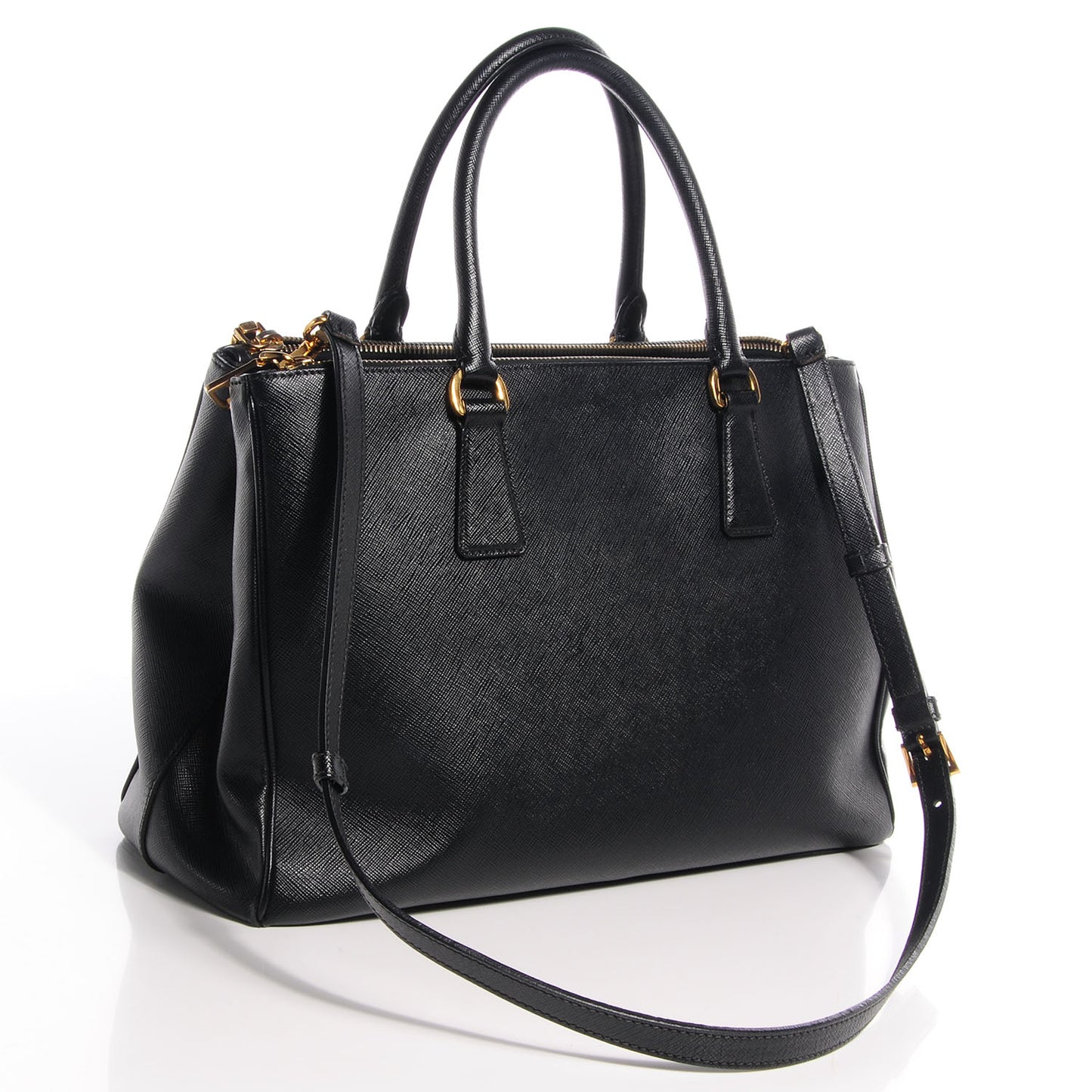 Saffiano Lux Double Zip Medium Tote Nero Black
