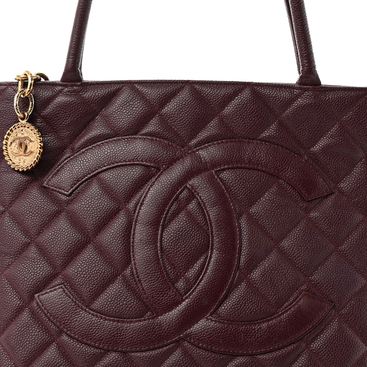 Caviar Quilted Medallion Tote Bordeaux