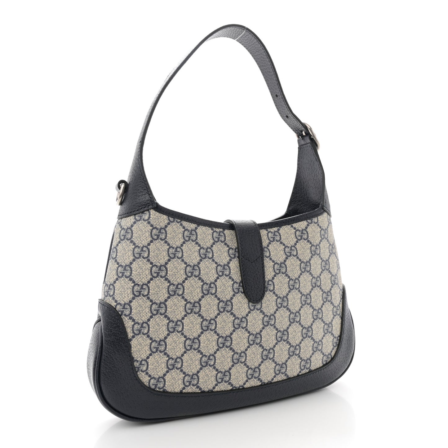 GG Supreme Monogram Textured Dollar Calfskin Web Small Jackie 1961 Hobo Beige Blue