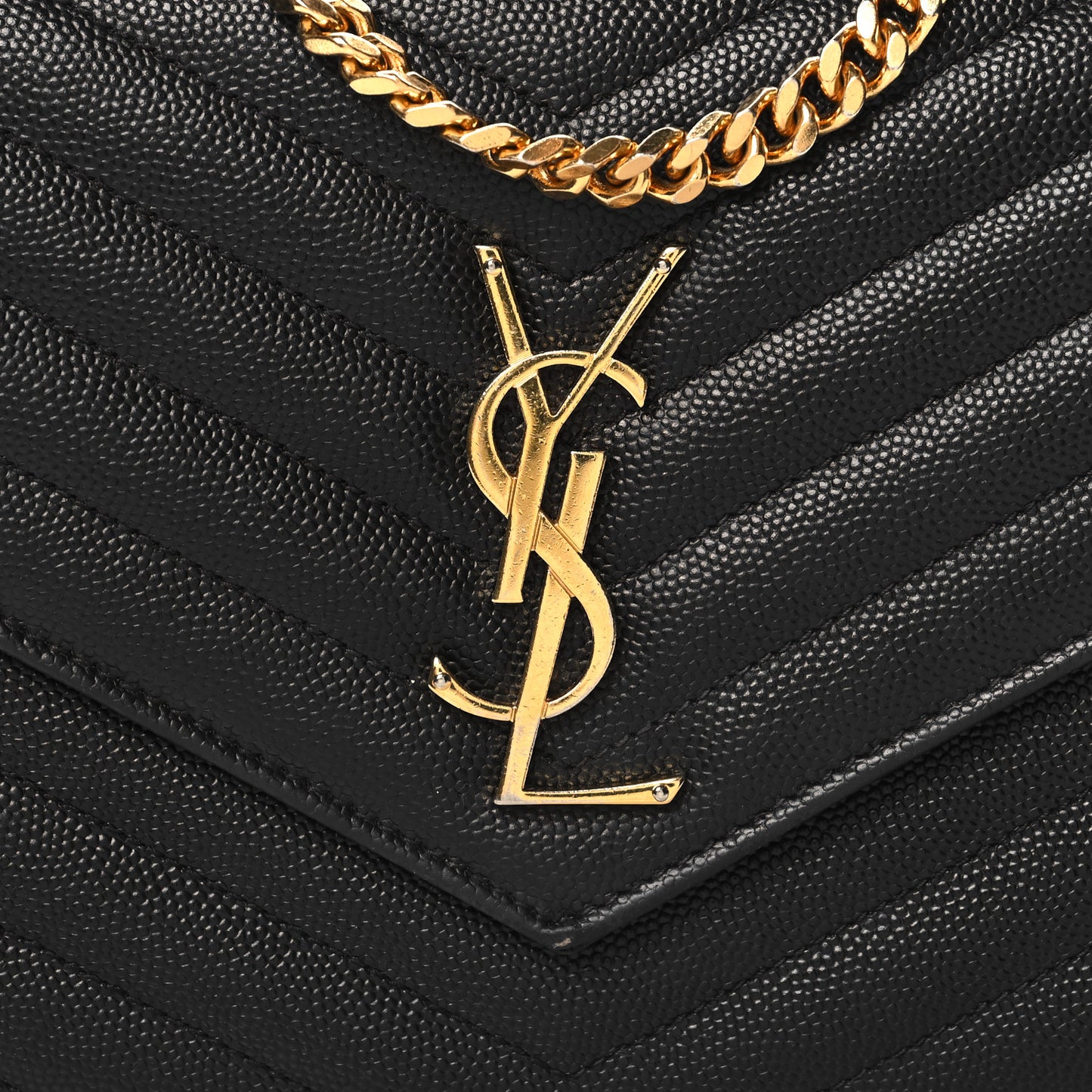 Grain De Poudre Matelasse Chevron Monogram Chain Wallet Black