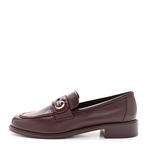 Shiny Calfskin CC Mocassin Loafers 39 Burgundy