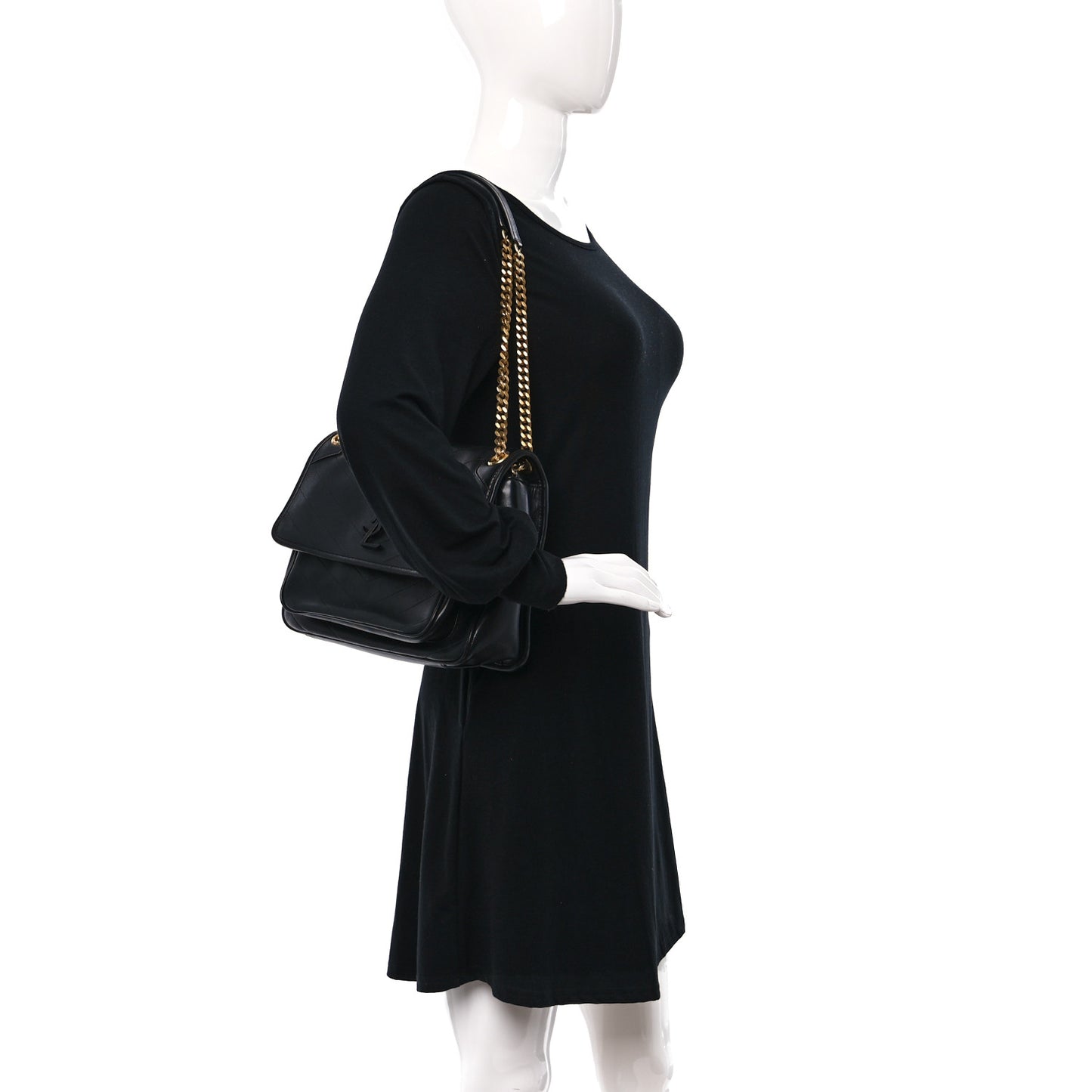 Lambskin Matelasse Monogram Medium Niki Chain Satchel Black