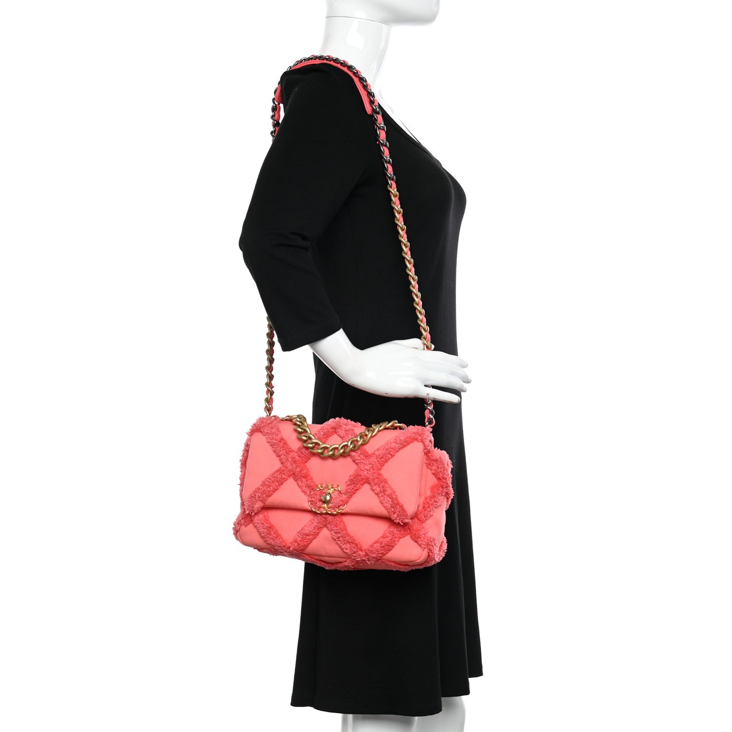 Cotton Canvas Quilted Medium Chanel 19 Flap Coral