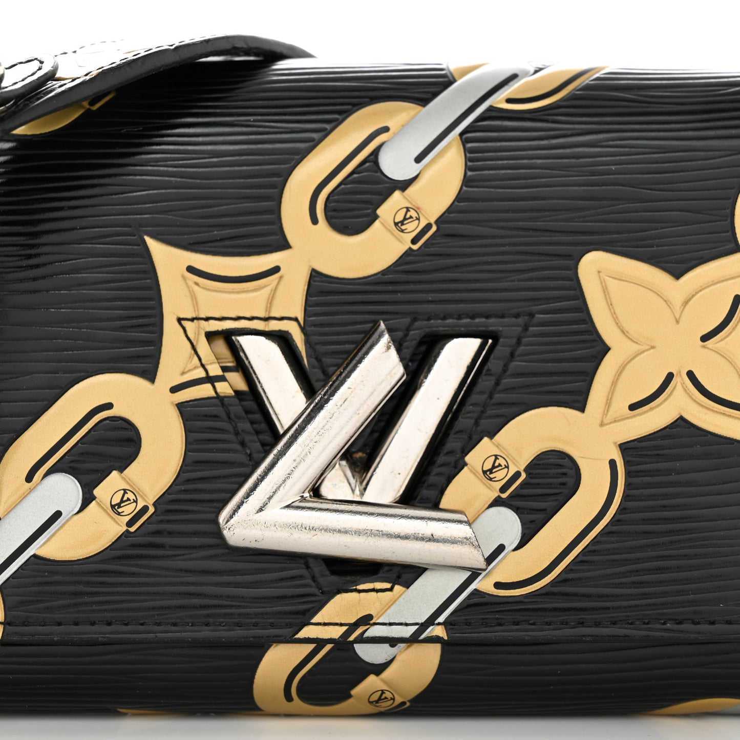 Epi Chain Flower Print Twist Chain Wallet Black