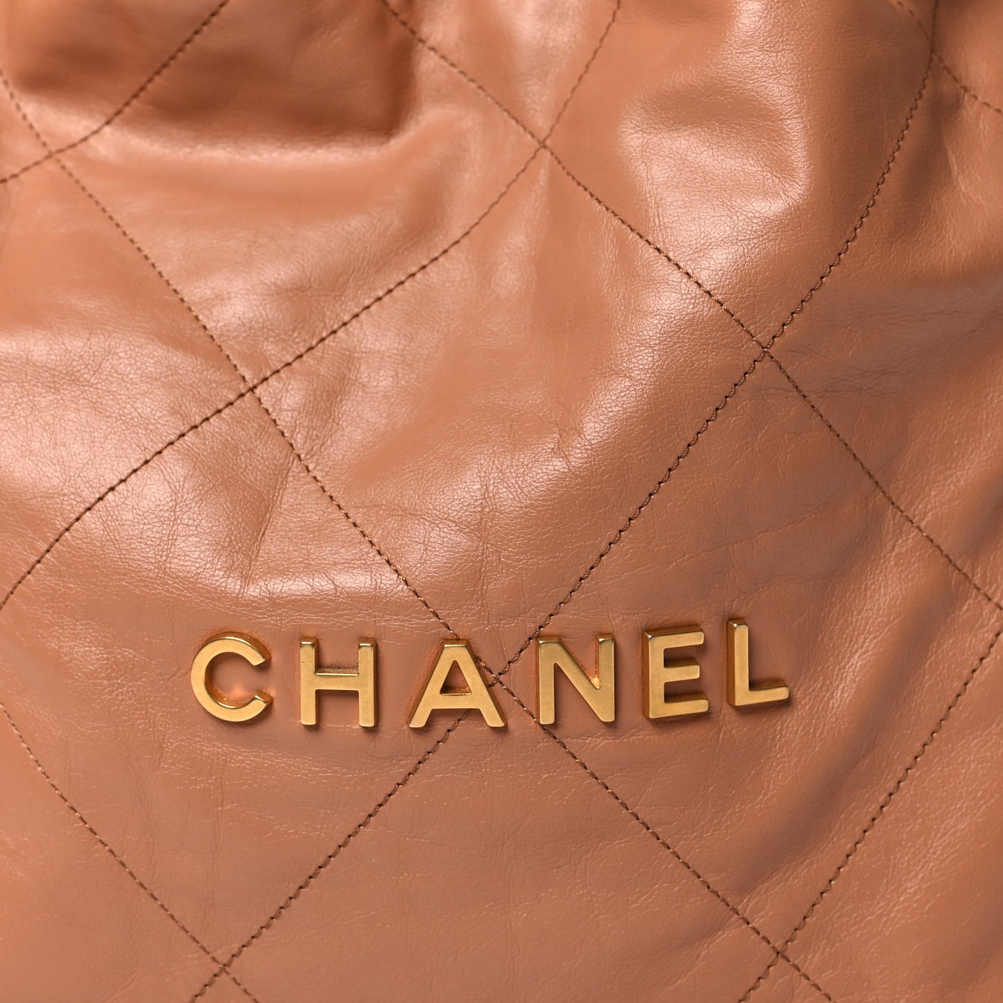 Shiny Calfskin Quilted Small Chanel 22 Camel