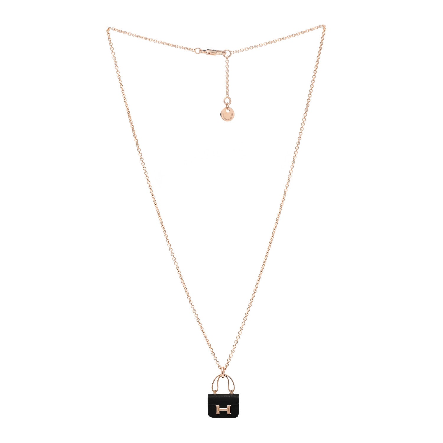 Hermes 18K Rose Gold Black Jade Constance Amulettes Pendant Necklace 3 of 6