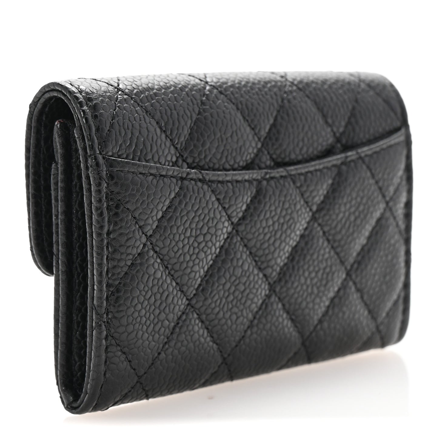 Caviar Quilted Flap Card Holder Wallet Black