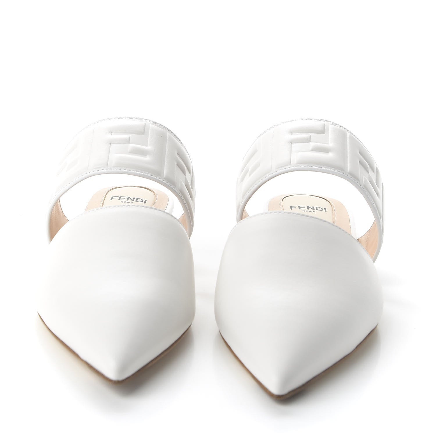 Fendi Vitello FF Embossed Buckle Flat Mules 37 Snow 2 of 8