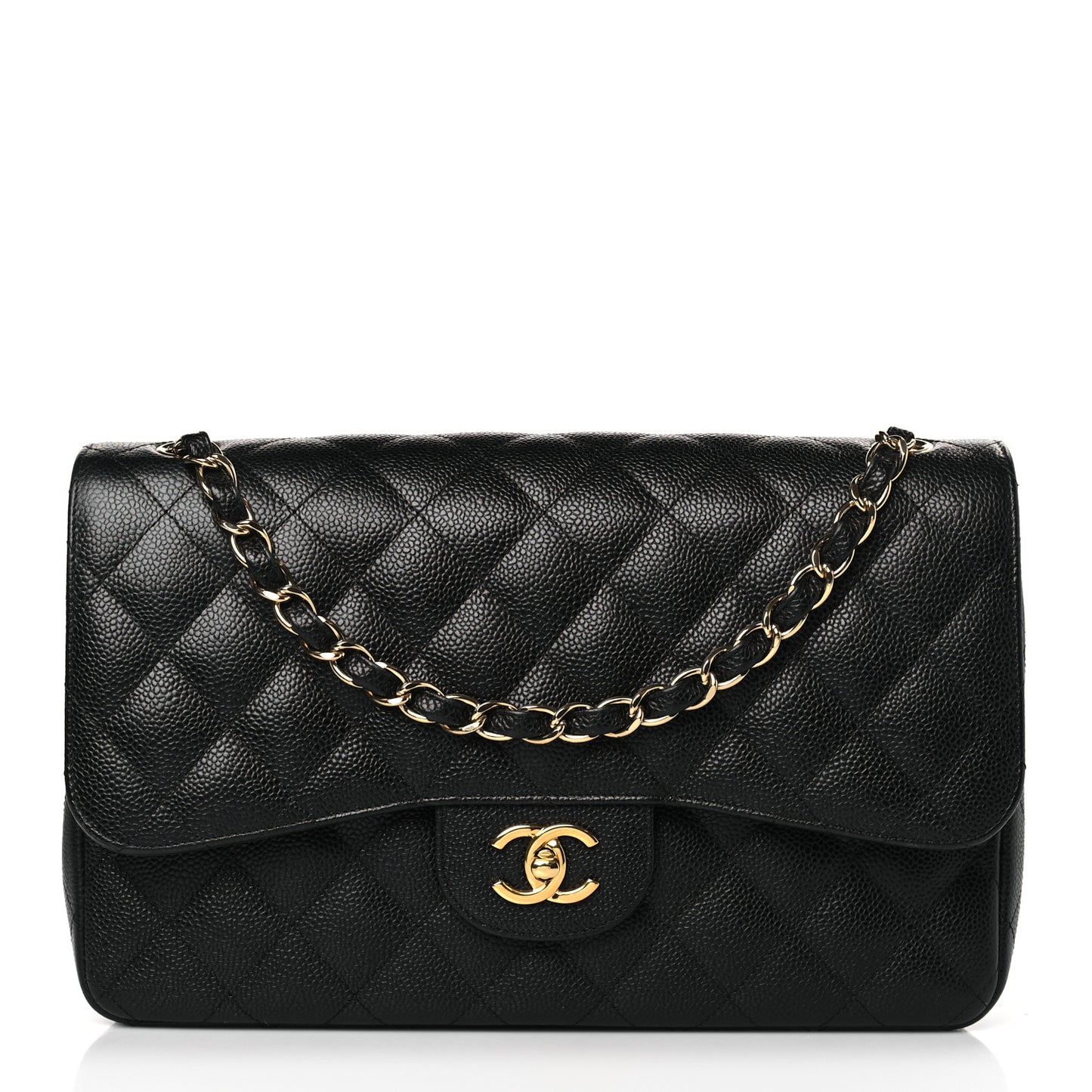Caviar Quilted Jumbo Double Flap Black