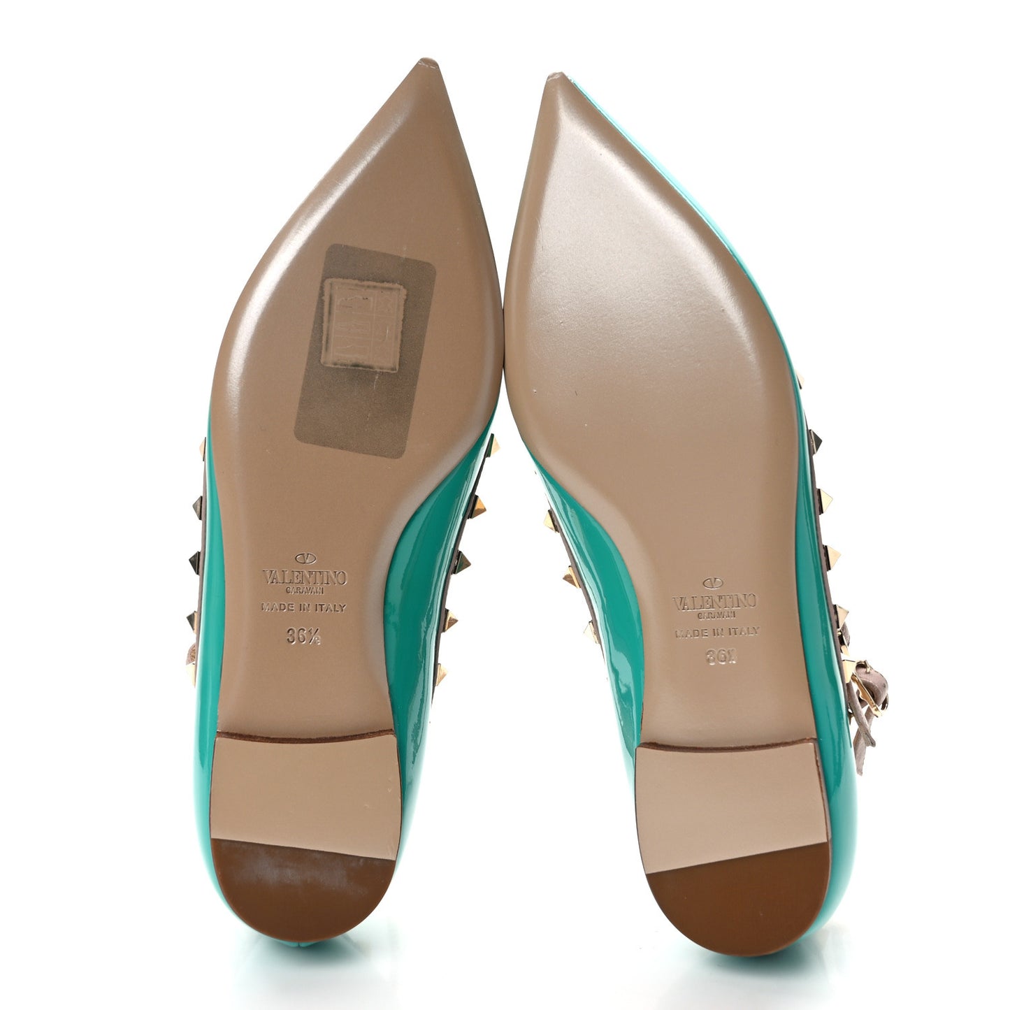 Patent Nappa Rockstud Cage Ballerina Flats 36.5 Opaline Green Poudre