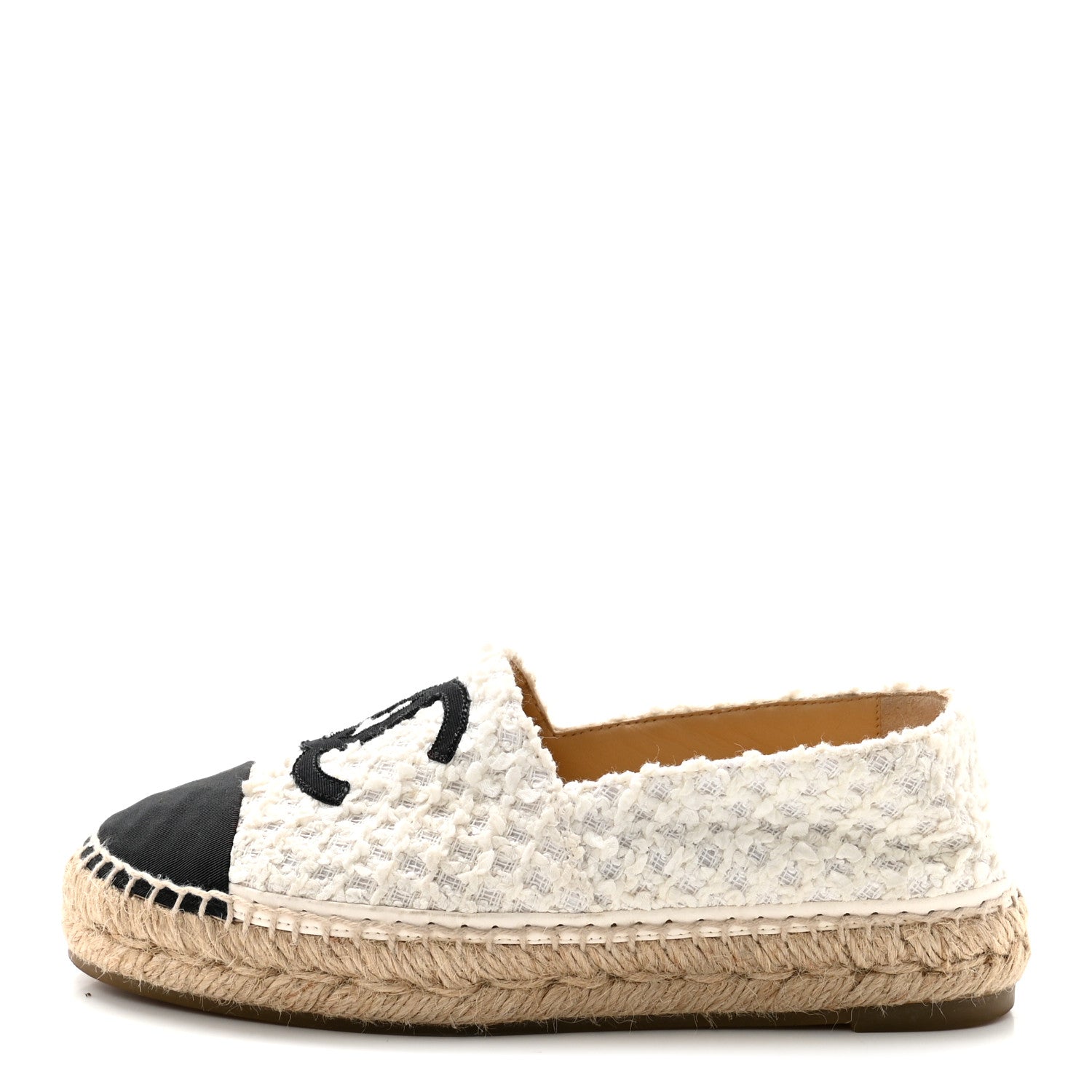 Chanel Tweed Grosgrain CC Espadrilles 36 White Black 1891314