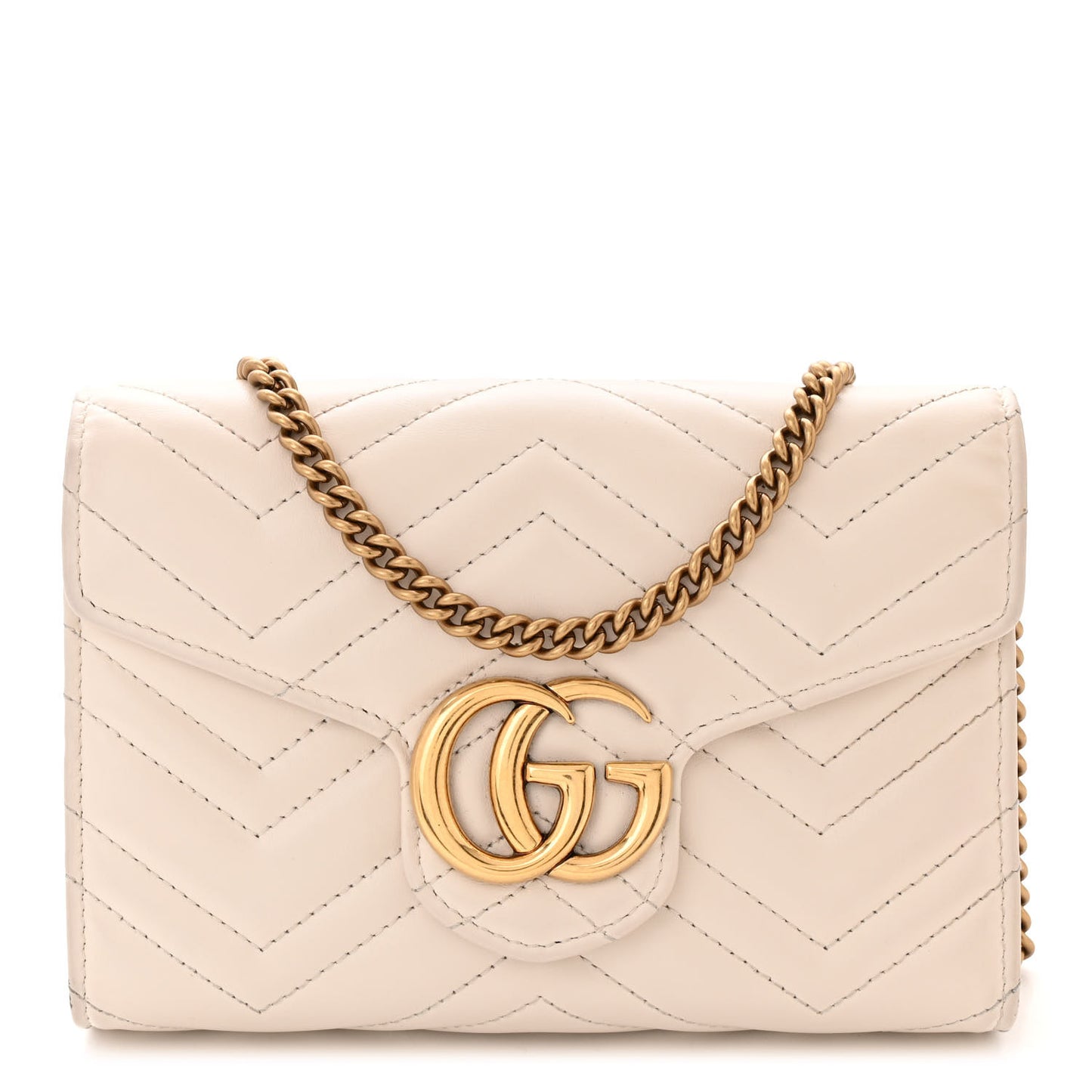 Calfskin Matelasse GG Marmont Chain Wallet Mystic White