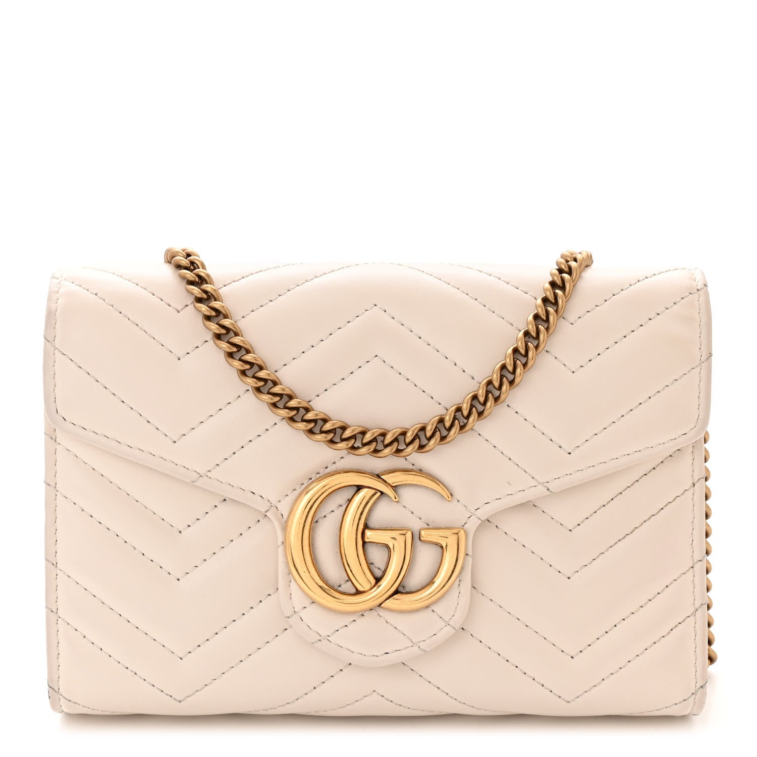 Gucci Calfskin Matelasse GG Marmont Chain Wallet Mystic White 1 of 15