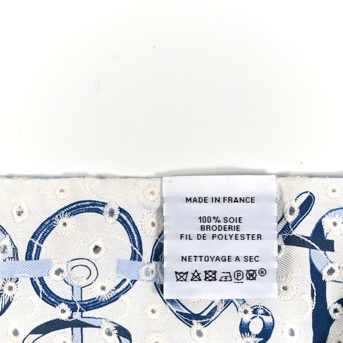 Silk Embroidered Do Re Boucles Broderie Anglaise Twilly Bleu White Marine
