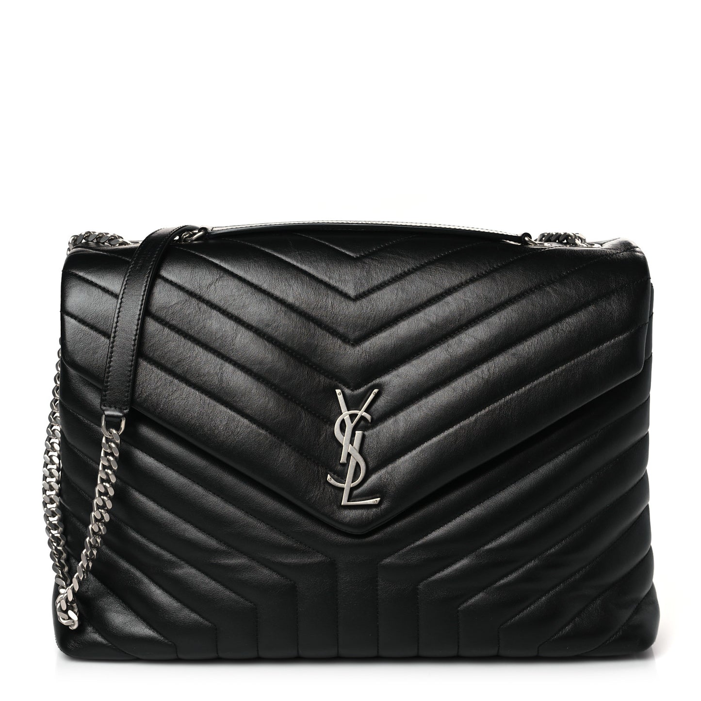 Calfskin Y Quilted Monogram Large Loulou Chain Satchel Black