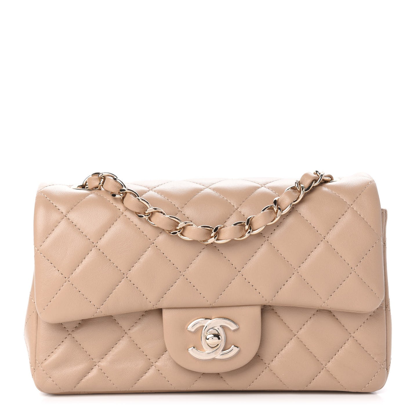 Lambskin Quilted Mini Rectangular Flap Dark Beige