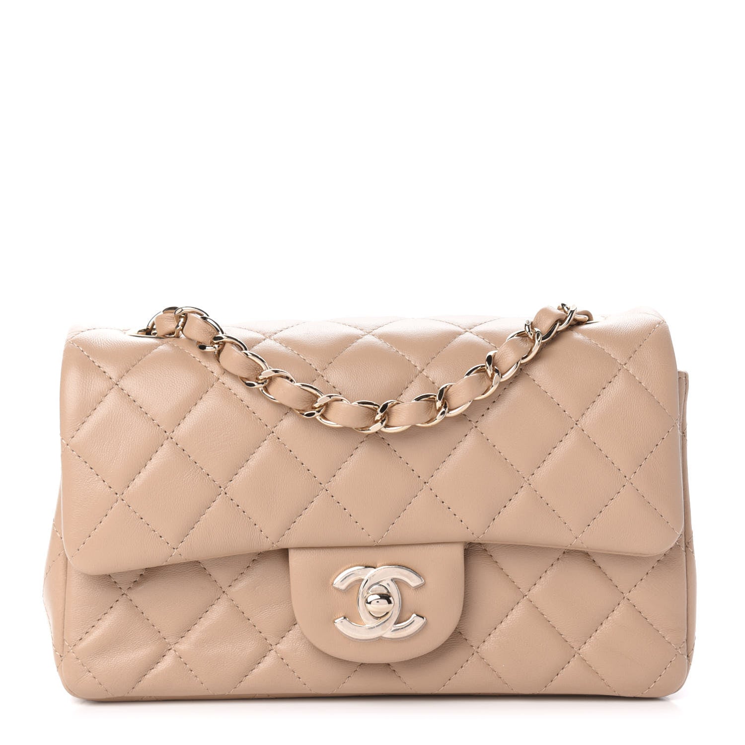 Chanel Lambskin Quilted Mini Rectangular Flap Dark Beige 1 of 10