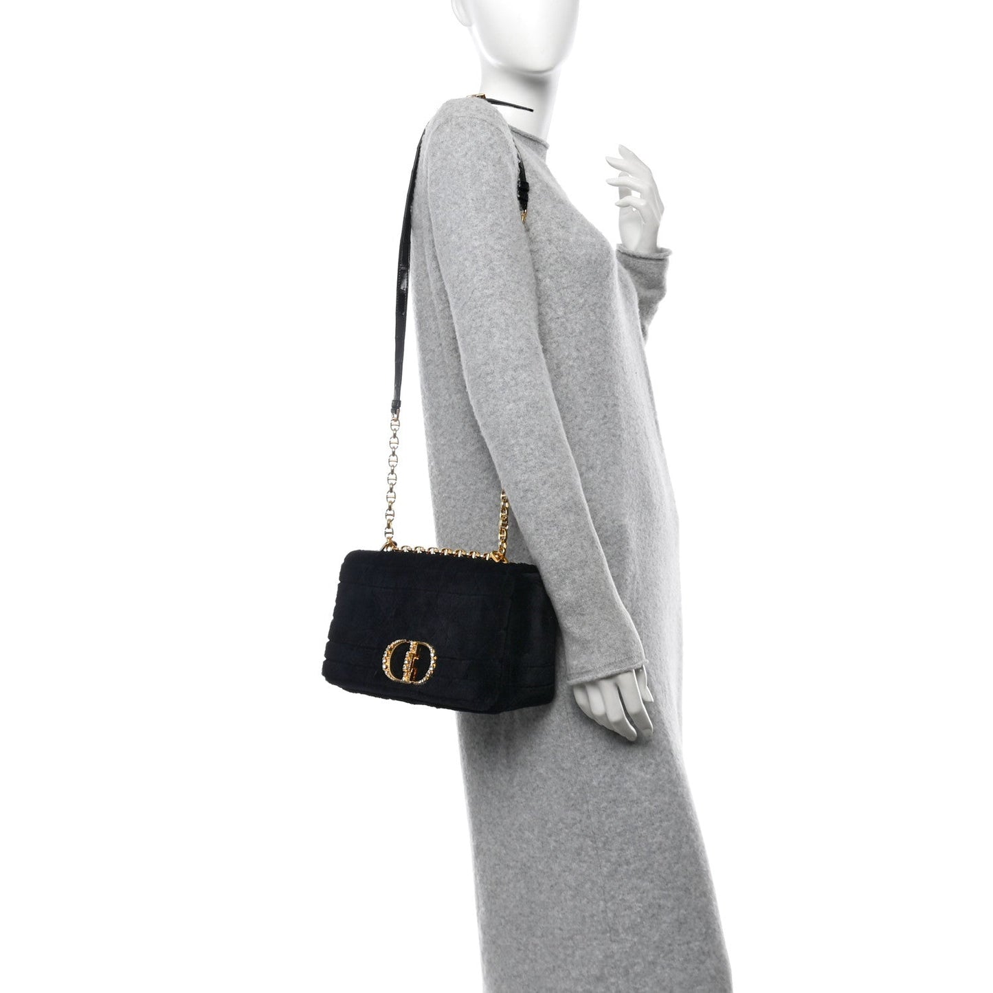 Rabbit Fur Alligator Crystal Cannage Medium Caro Bag Navy
