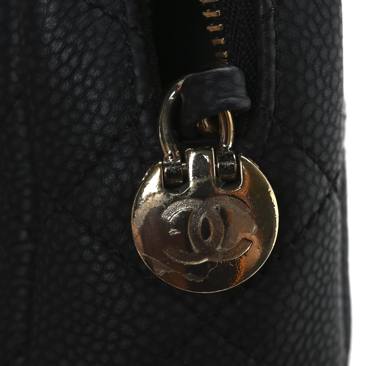 Caviar Flat Quilted Mini Coco Tassel Camera Case Black