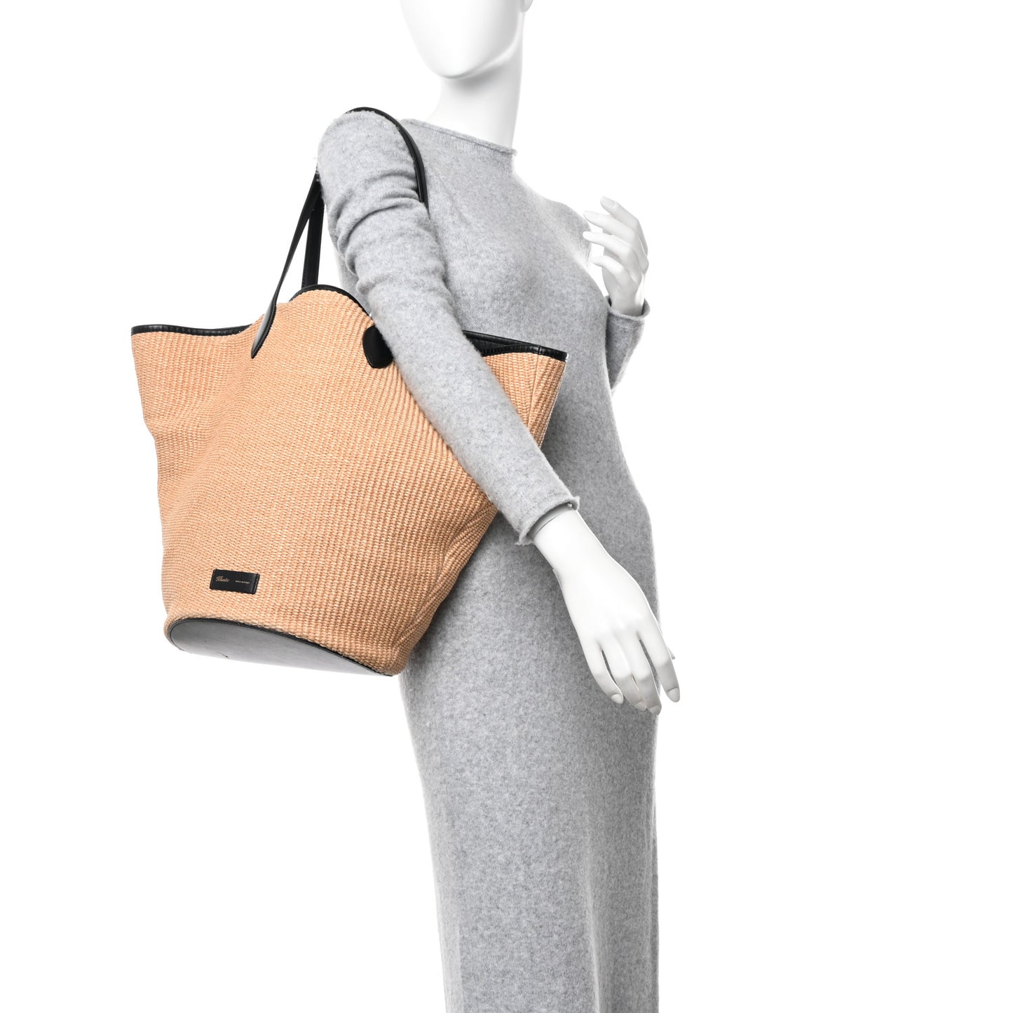 Raffia Calfskin Osa Medium Tote Natural Black