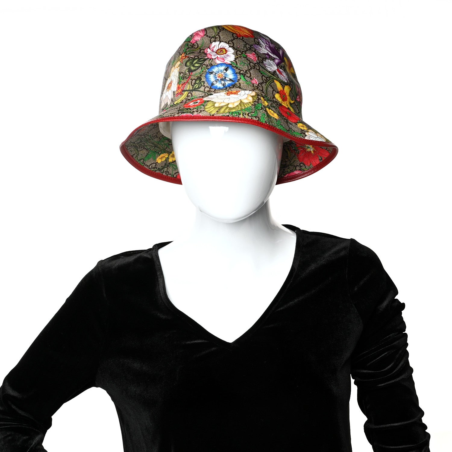 Gucci GG Supreme Monogram Flora Bucket Hat M Red 2 of 9