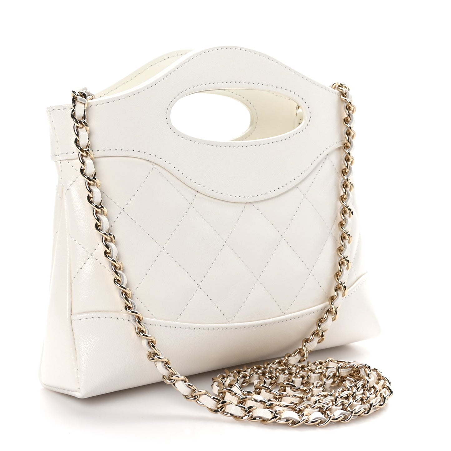 Shiny Crumpled Calfskin Quilted Nano 31 Shopping Bag White