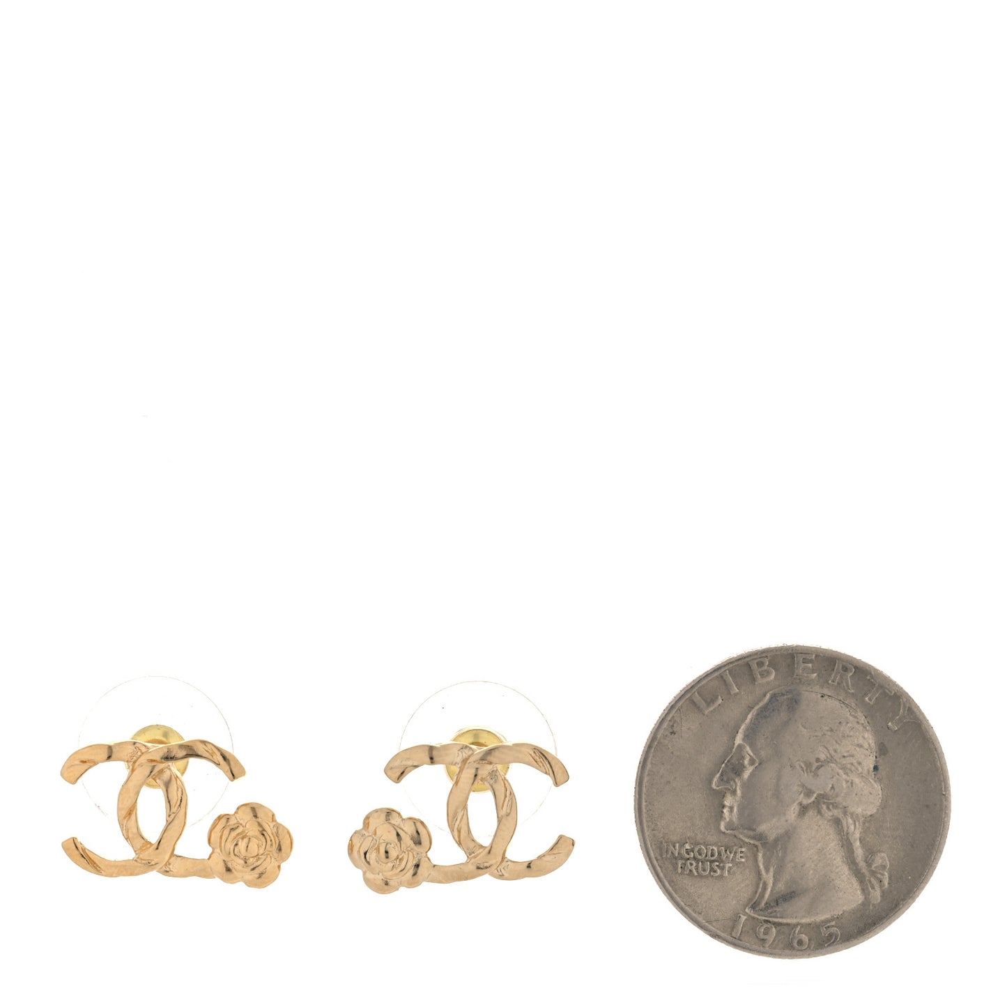 Metal Camellia CC Earrings Gold