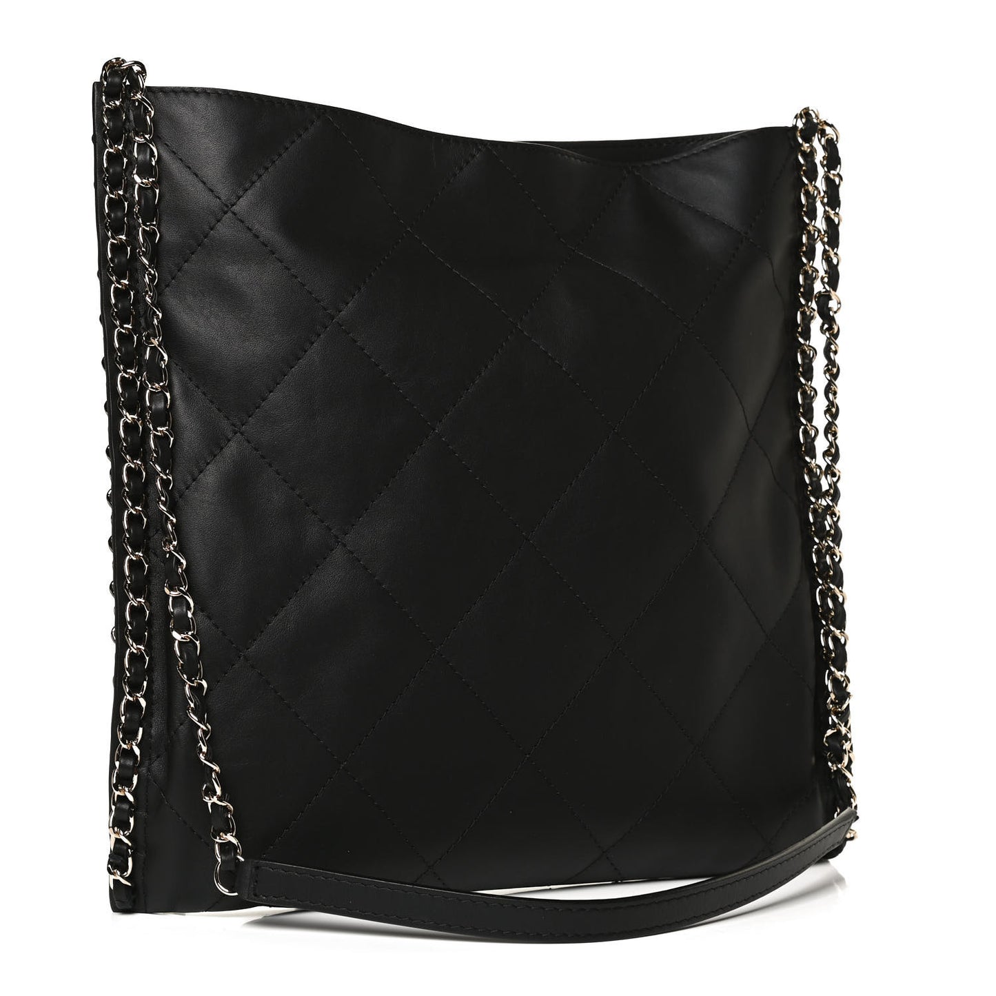 Calfskin Quilted Chain Flat Tote Black