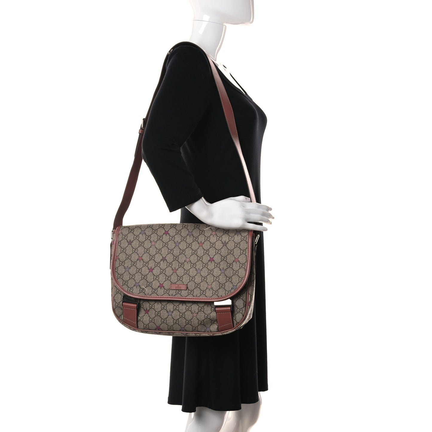 GG Supreme Monogram Stars Medium Double Buckle Flap Messenger Bag Beige Pink
