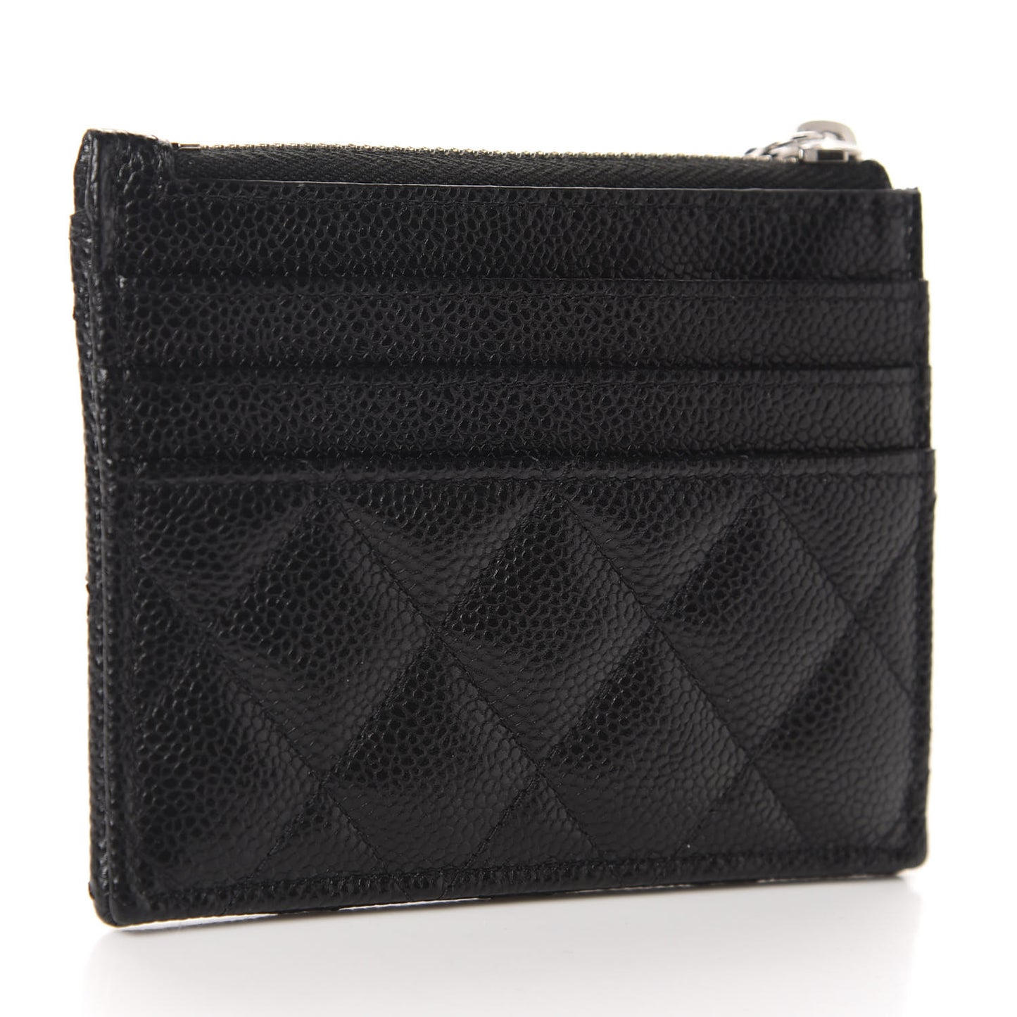 Caviar Quilted CC Zip Card Holder Black