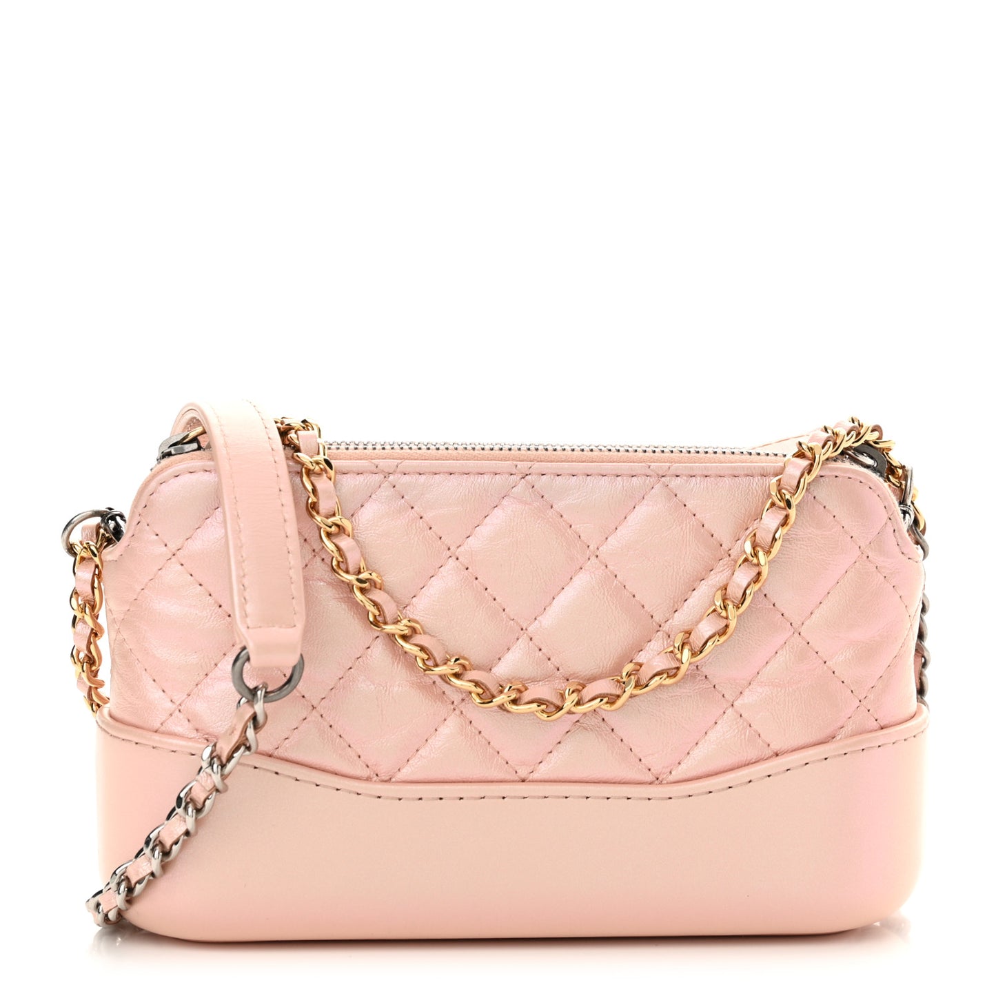 Iridescent Lambskin Calfskin Quilted Small Gabrielle Clutch With Chain Light Pink