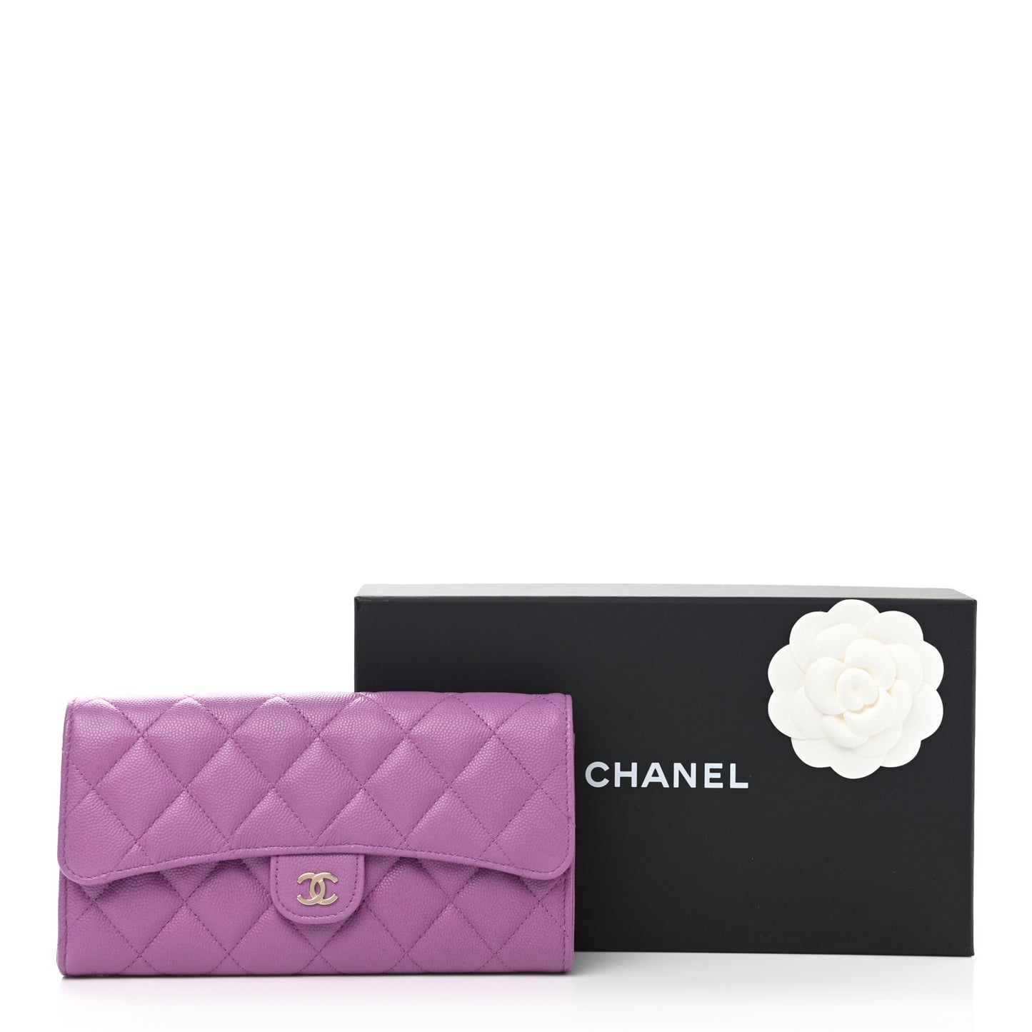 Caviar Quilted Large Flap Wallet Purple