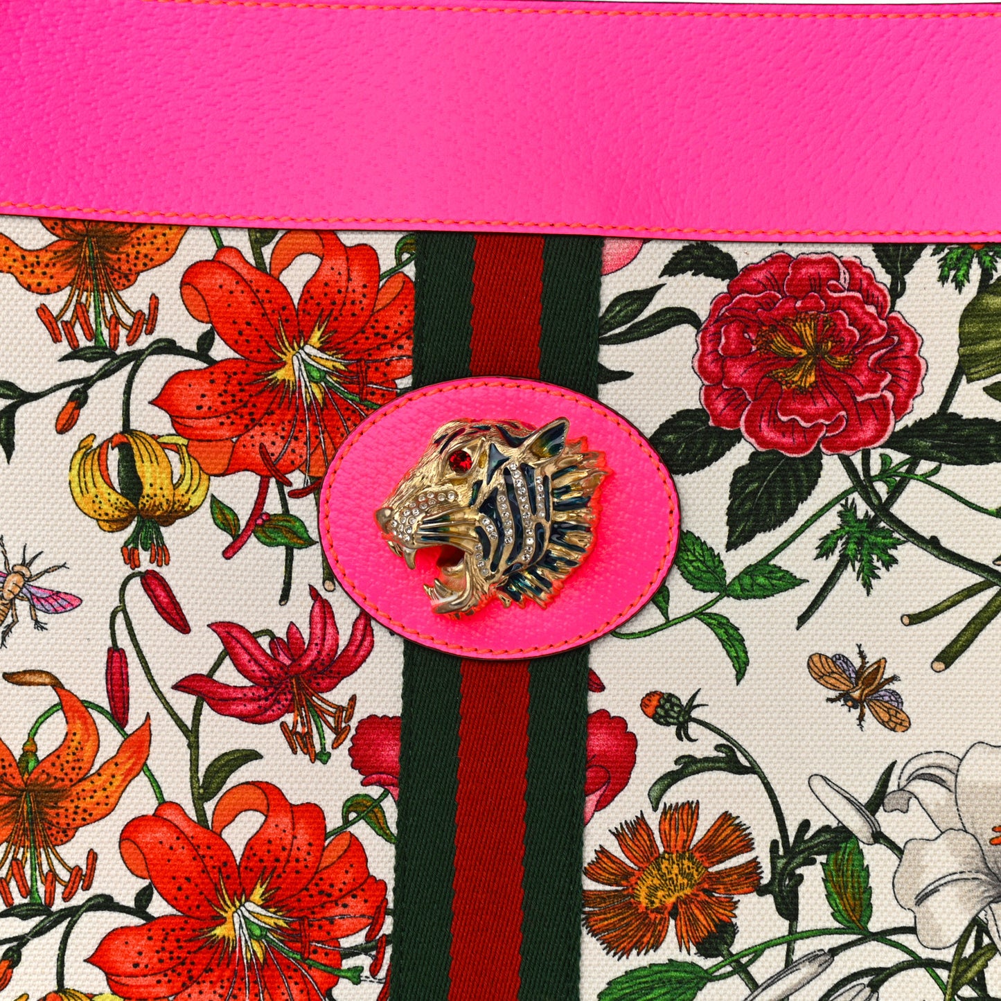 Canvas Flora Large Rajah Chain Tote White Multicolor Fuxia Fluo