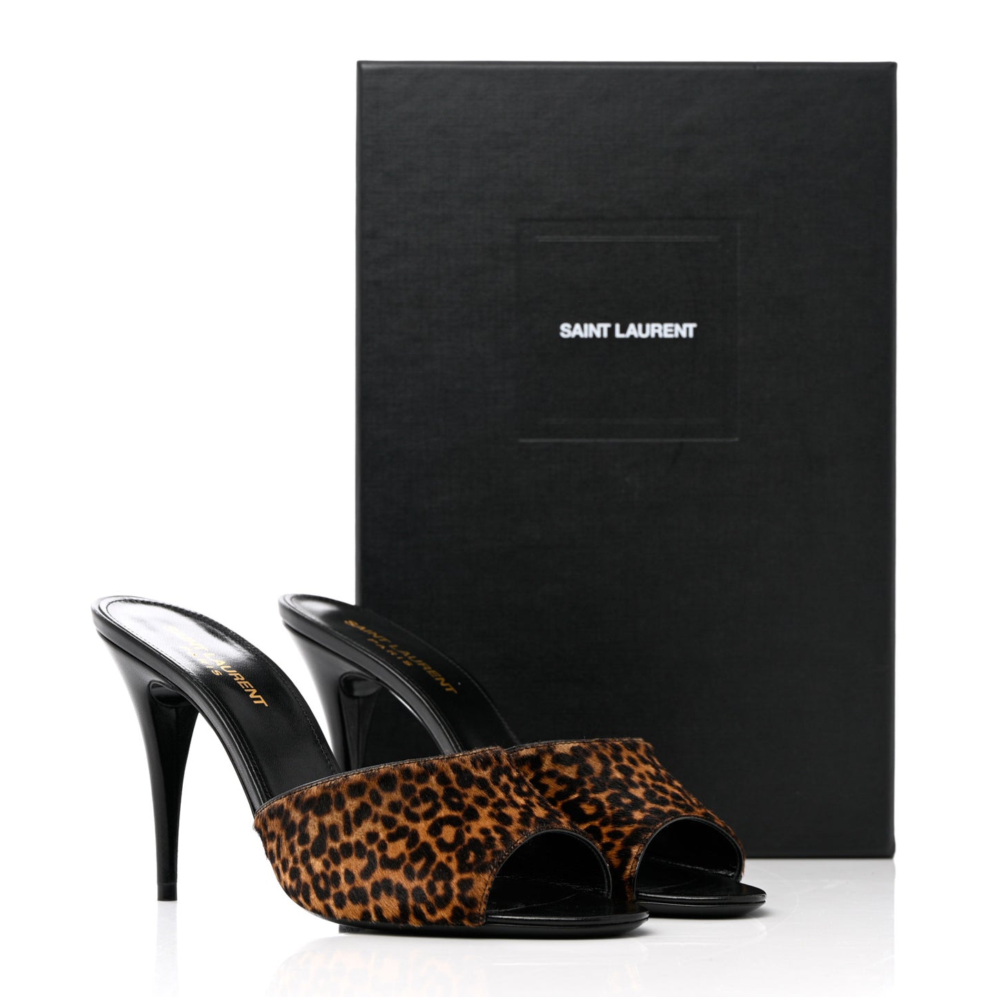 Pony Hair Leopard Print Sexy 95mm Pumps 38.5 Natural Black