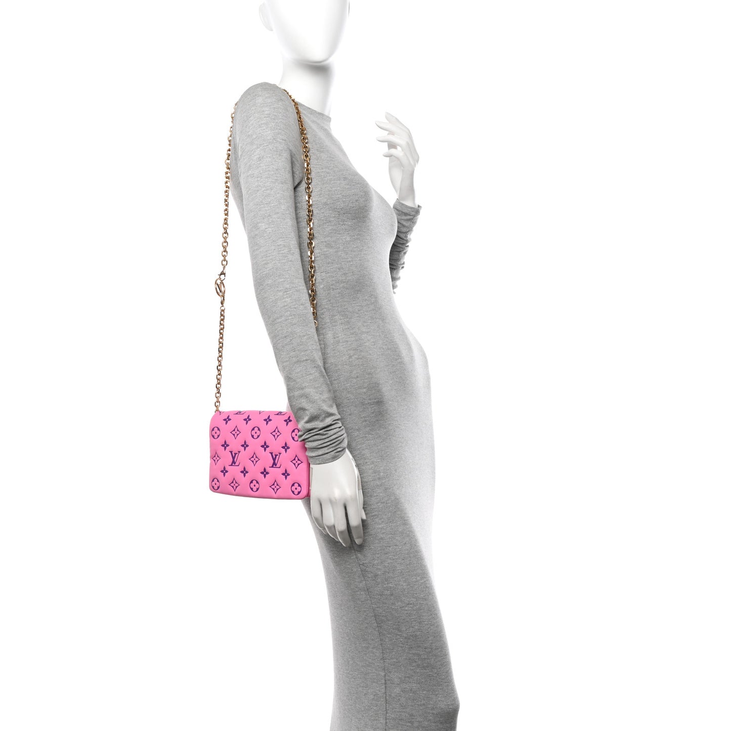 Lambskin Embossed Monogram Vuittamins Pochette Coussin Rose Violet