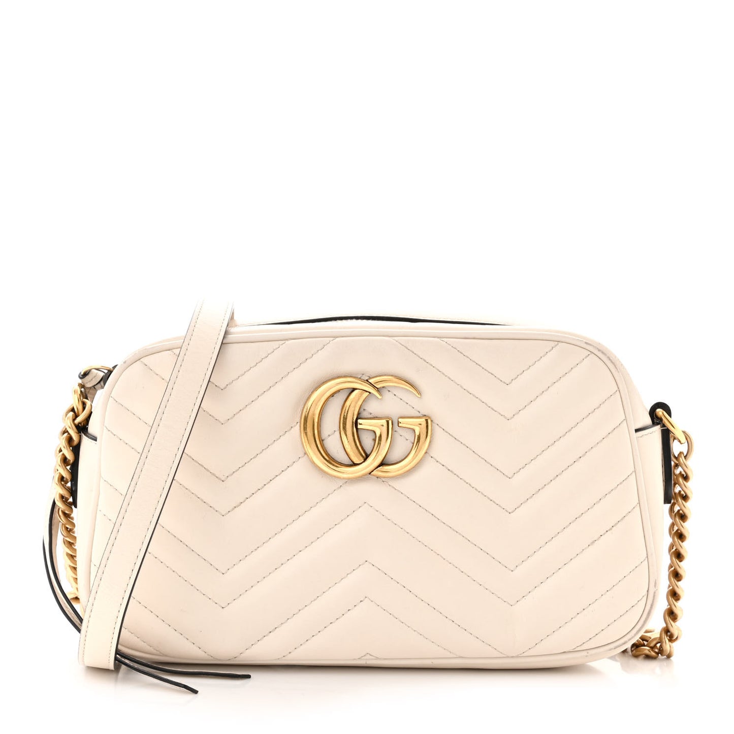 Calfskin Matelasse Small GG Marmont Chain Shoulder Bag White