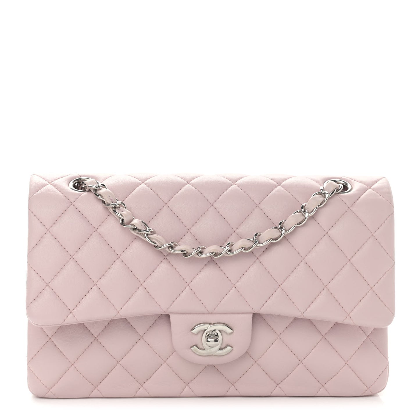 Lambskin Quilted Medium Double Flap Light Pink