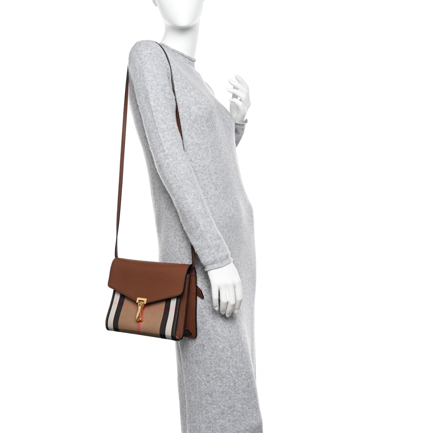 Burberry Derby Calfskin House Check Small Macken Crossbody Bag Tan 2 of 11