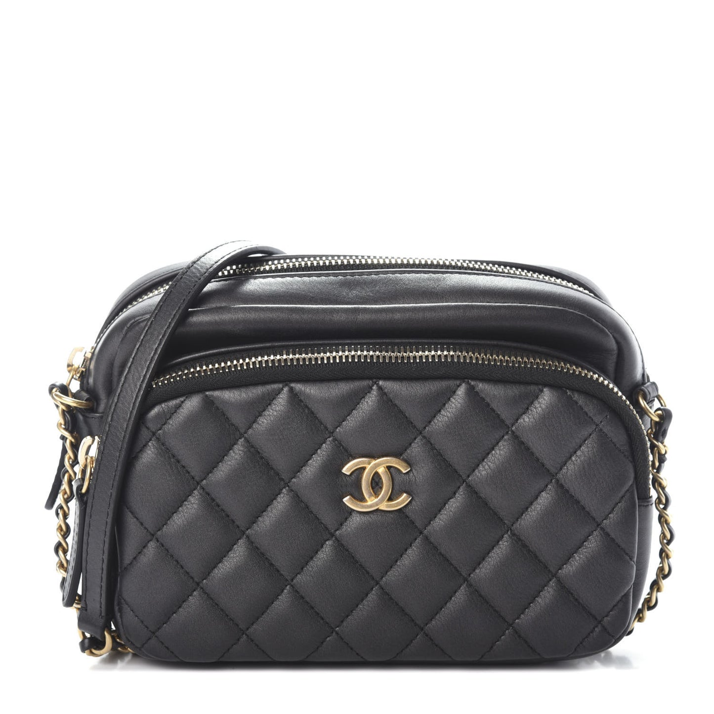 Calfskin Quilted Small Camera Case Black