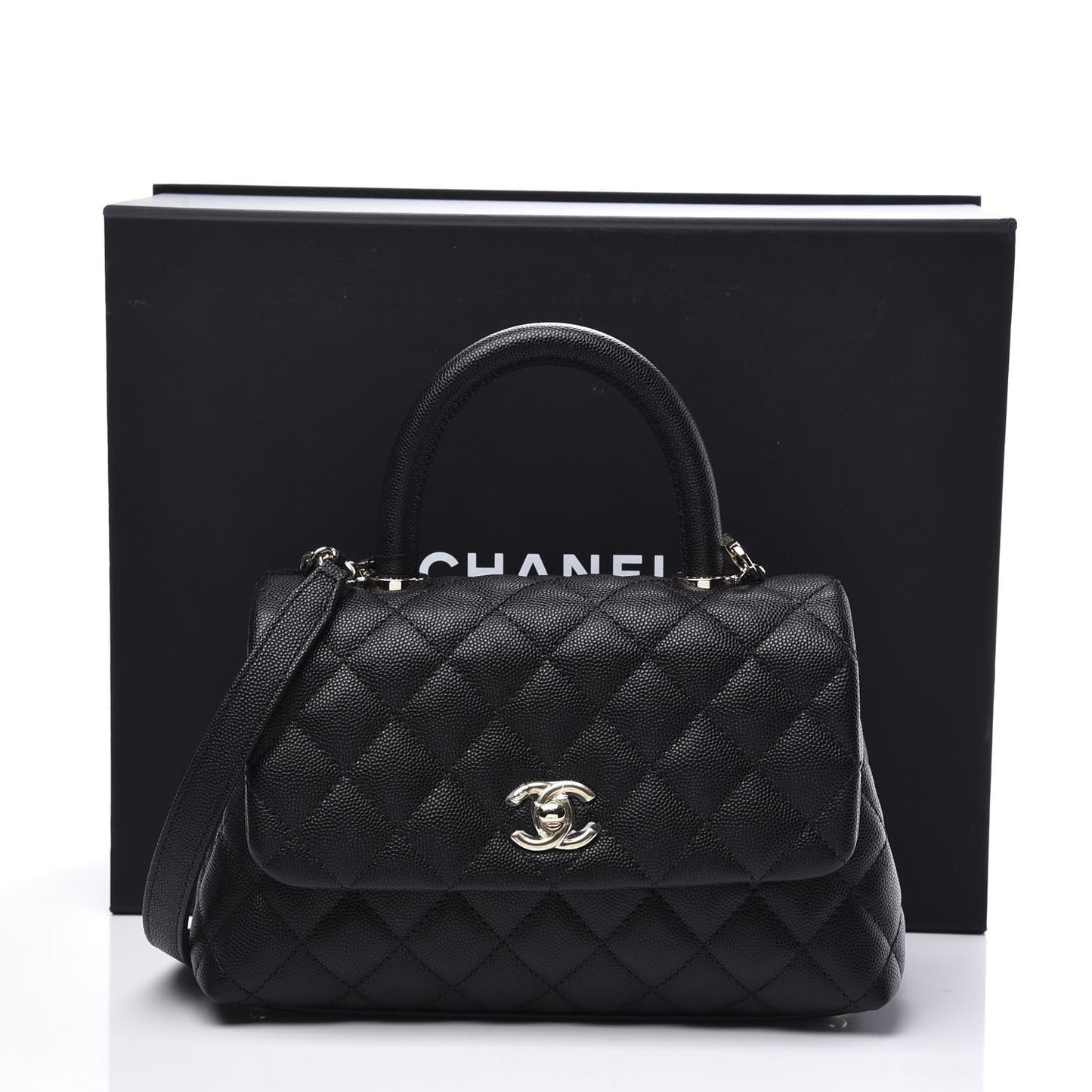 Caviar Quilted Mini Coco Handle Flap Black