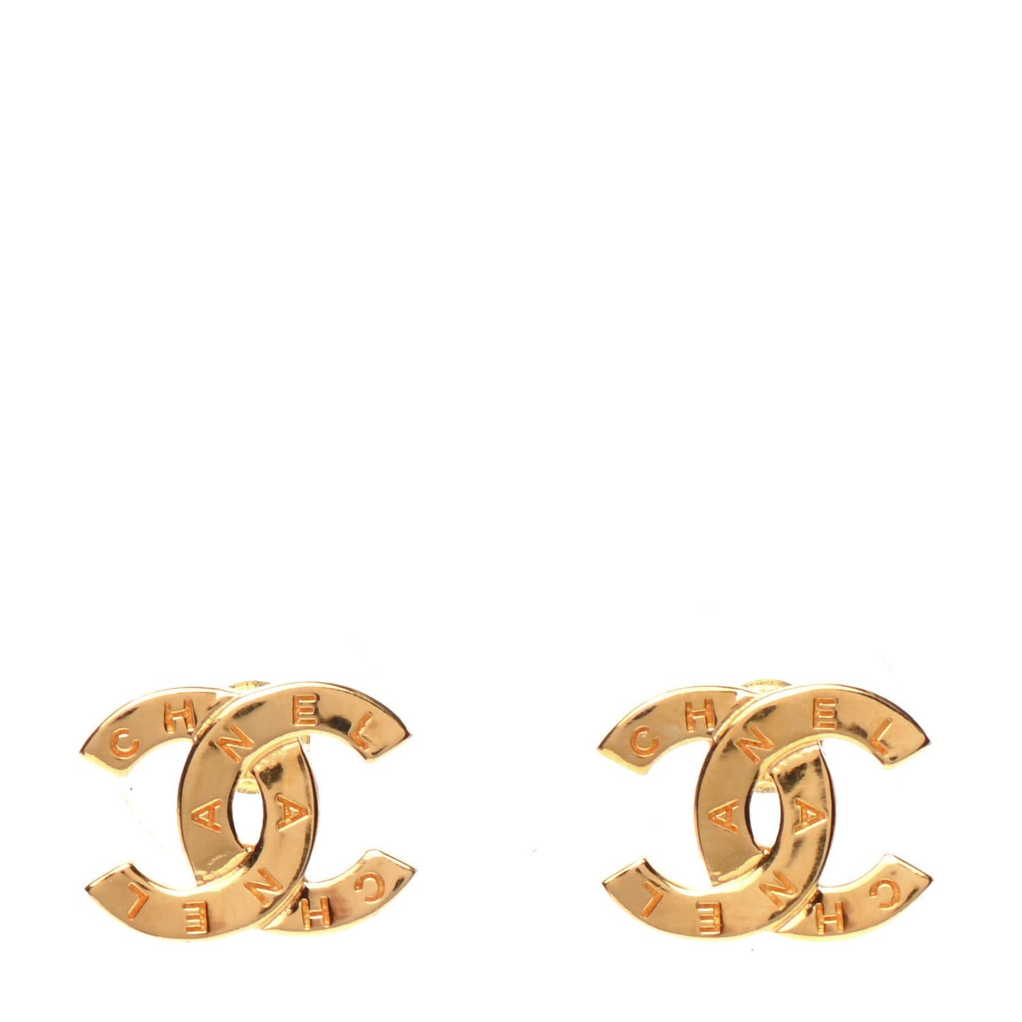 Metal CC Paris Button Stud Earrings Gold