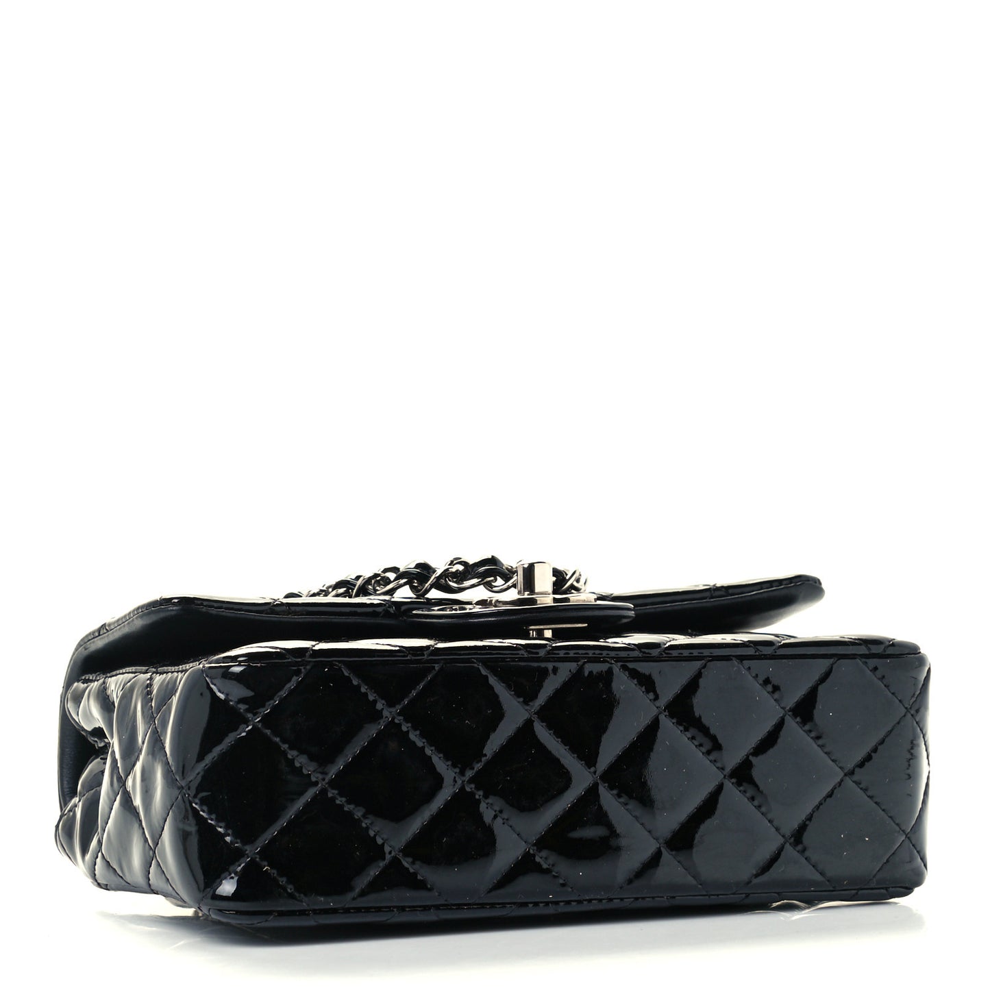 Patent Calfskin Quilted Mini Rectangular Flap Black