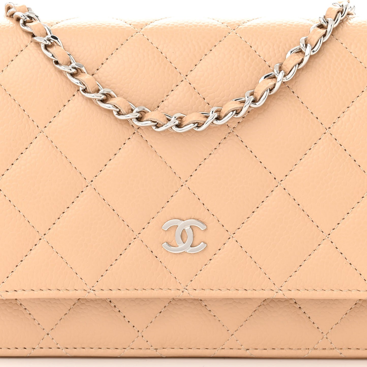 Caviar Quilted Wallet On Chain WOC Beige